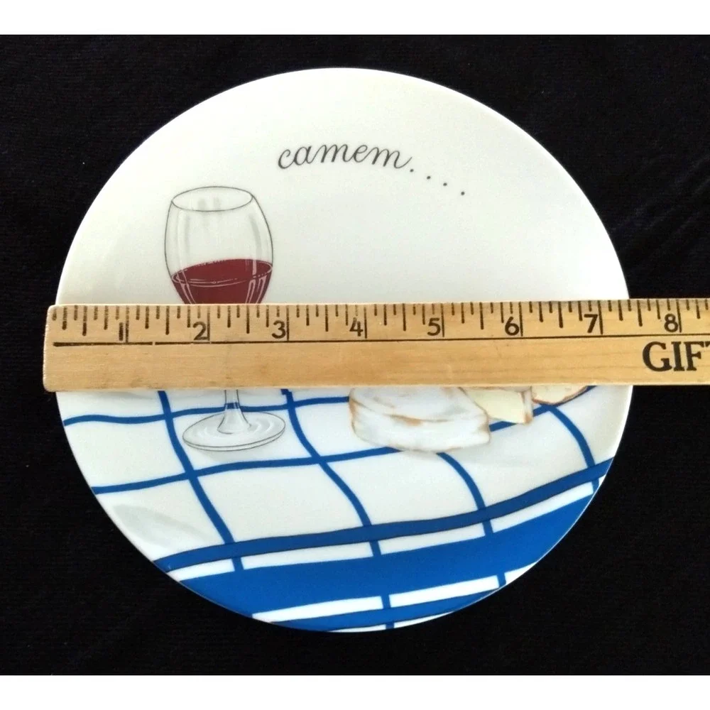 Limoges Porcelaine de Sologne Canape Plates France Camembert Cheese & Wine Set/4